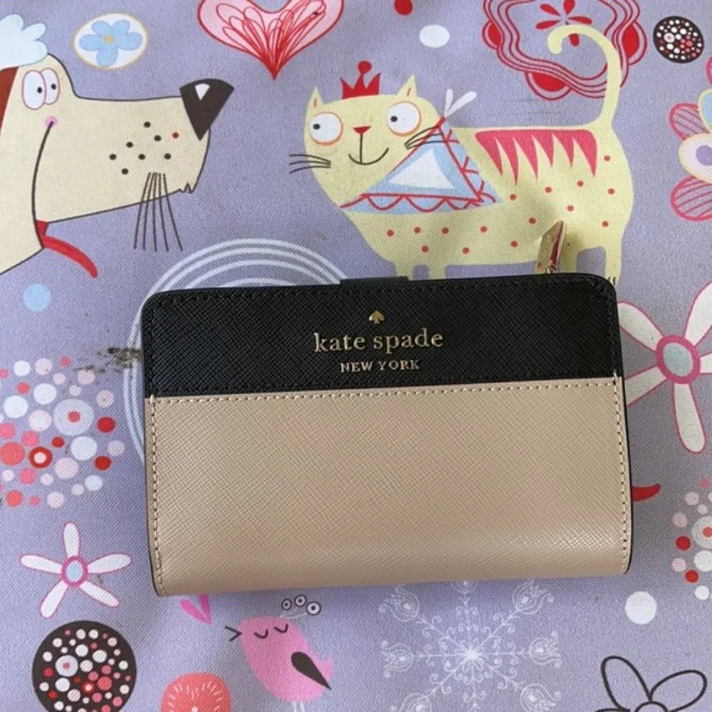 Kate Spade Staci Colorblock Medium Compact Bifold Wallet Warm Beige Multi